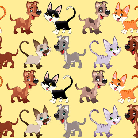 Funny cats and dogs with background. The sides repeat seamlessly for a possible packaging or graphicのイラスト素材