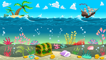 Funny scene under the sea. Vector cartoon illustrationのイラスト素材