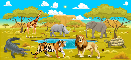 African landscape with animals.のイラスト素材