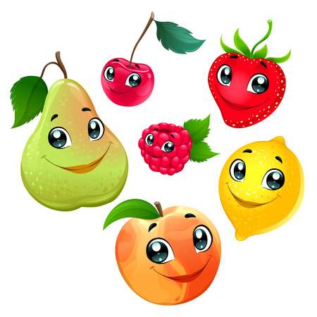 Family of funny fruits. Vector cartoon isolated characters.のイラスト素材