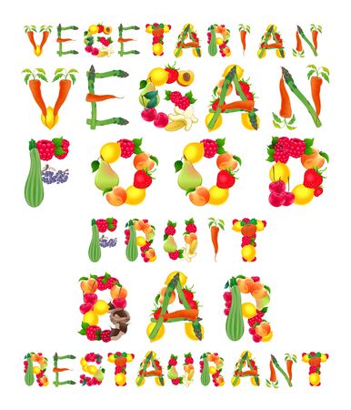 Words in vegan style. Vector isolated elements.のイラスト素材