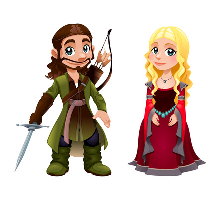 Medieval Couple: Knight and Princess. Vector cartoon isolated character.のイラスト素材