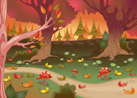 Natural landscape in the wood. Cartoon vector illustration.のイラスト素材