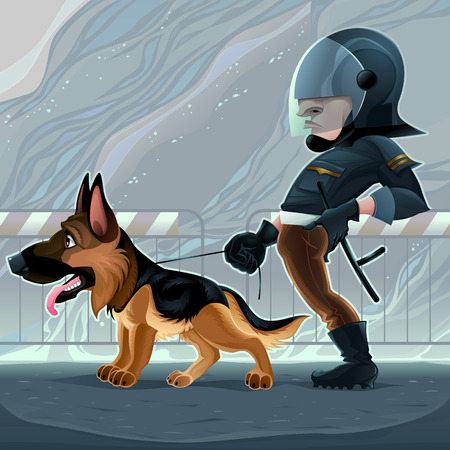 Cop with dog cartoon illustrationのイラスト素材