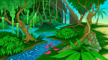 View in the jungle. Vector illustrationのイラスト素材