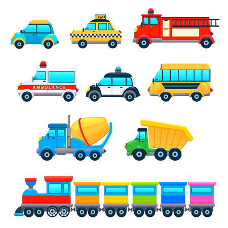 Funny vehicles. Vector cartoon isolated objects.のイラスト素材