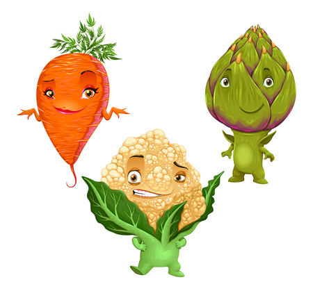 Carrot, Cauliflower and Artichoke. Funny isolated vegetablesのイラスト素材
