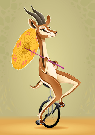Funny gazelle on an unicycleのイラスト素材