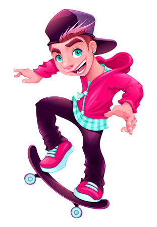 Happy skater boy. Cartoon vector isolated character.のイラスト素材