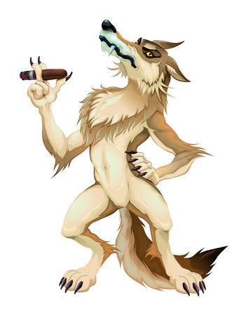 Big bad wolf with cigar. Cartoon isolated characterのイラスト素材