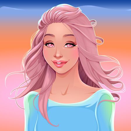 Portrait of a beautiful smiling girl. Vector cartoon illustration.