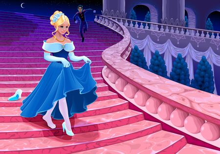 Cinderella at midnight. Vector fairy tail illustrationのイラスト素材