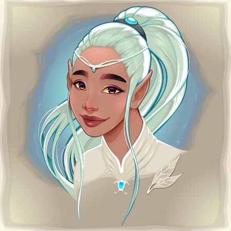 Portrait of a beautiful smiling elf. Vector cartoon fantasy character.のイラスト素材