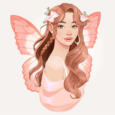 Portrait of a fairy. Vector fantasy illustrationのイラスト素材