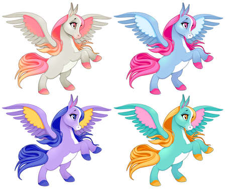 Baby pegasus on two legs. Cartoon vector isolated characters.のイラスト素材