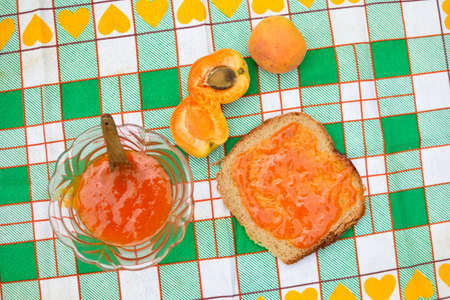 Breakfast concept, homemade apricot jamの写真素材
