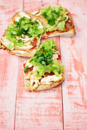 sandwich with chicken meat and lettuceの写真素材