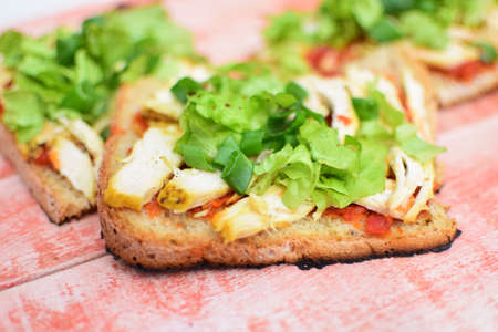 Grilled sandwich, sandwiches with chicken meat and lettuce