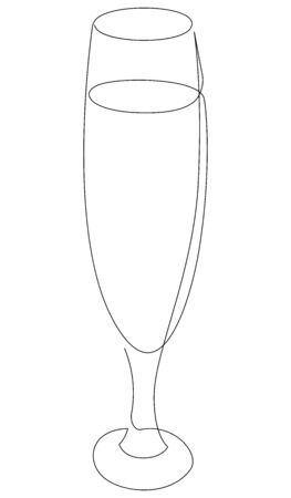 Continuous one line drawing of glass with cocktail, wine or champagne. Vector illustrationのイラスト素材