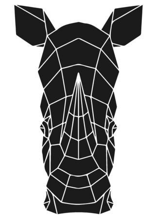 The black geometric head of rhino. Rhinoceros polygonal abstract animal of Africa. Vector illustration.のイラスト素材