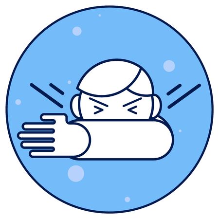 Covering mouth and nose when coughing and sneezing, flu or coronavirus prevention illustration. Vector illustration.のイラスト素材