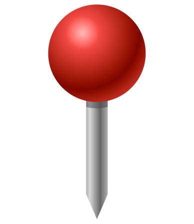 Red pin icon. Attach button on needle, pinned office thumbtack and paper push pin. Vector illustration.のイラスト素材