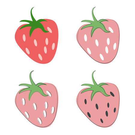 Minimal style doodle strawberry icon set. Strawberry illustration. Single line vectorのイラスト素材