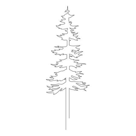 Continuous line drawing of pine. Fir-tree. Black isolated on white background. Hand drawn christmas tree vector illustrationのイラスト素材