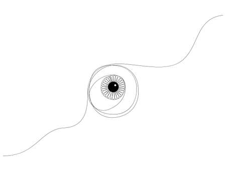 One line eyeball drawing. Single line eye with detailed iris vector illustrationのイラスト素材