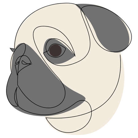 Pug vector Dog portrait. Continuous line. Dog single line drawing. Minimalist one line illustration with colourのイラスト素材