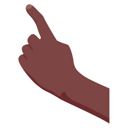 Pointing hand. Afro American dark skin color. Hand touch. Isolated on white. Flat style. Easy to edit. White background. Vector Illustrationのイラスト素材