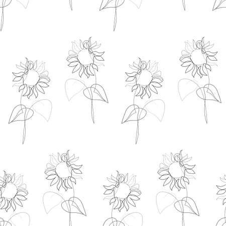 Seamless pattern with suflower doodles. Floral background. Endless texture for your design, greeting cards, announcements, posters. Natural vector illustration for textile print, wallpaper.のイラスト素材