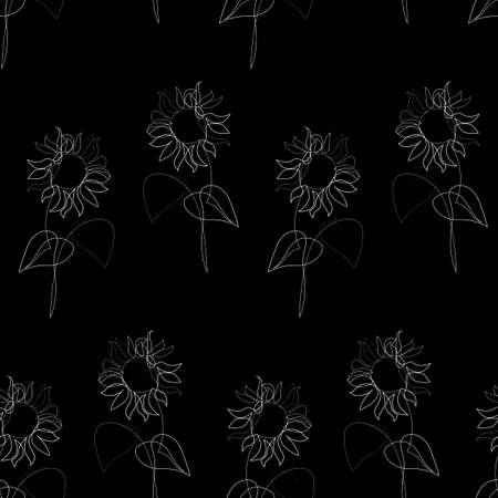 Seamless pattern with suflower doodles. Floral background. Endless texture for your design, greeting cards, announcements, posters. Natural vector illustration for textile print, wallpaperのイラスト素材