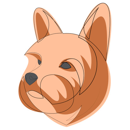 Continuous line Yorkshire Terrier. Single line minimal style dog head vector illustration. Portraitのイラスト素材
