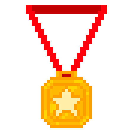 Pixel golden medal with star icon. 8bit game styleのイラスト素材