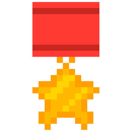 Medal with star shape in pixel styleのイラスト素材
