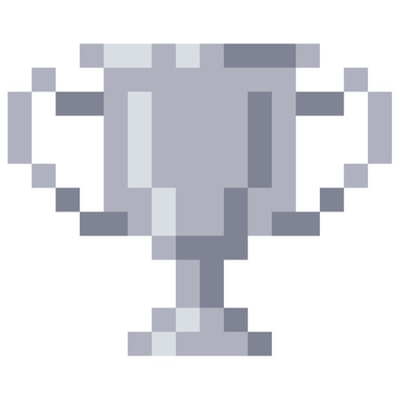 Pixel silver trophy cup. Flat cartoon style. Vector illustration.のイラスト素材