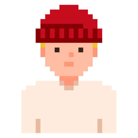 Pixel Illustration of young men wearing red hat.のイラスト素材