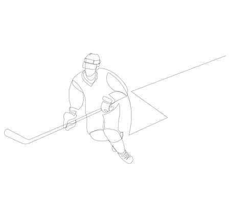 Hockey player continuous line drawing. One line vector illustration.のイラスト素材