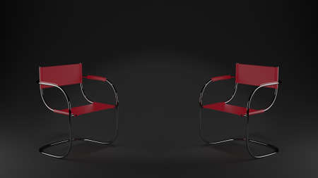 3D rendering of a row of white chairs and a contrasting orange one. business conceptの写真素材