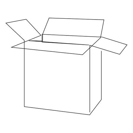 A cardboard box drawing by one continuous line on a white background. Single line draw. vector illustrationのイラスト素材