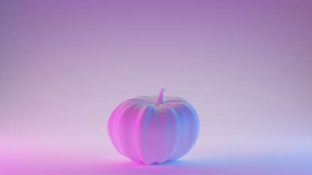 Pumpkin with neon lights on pastel colors background. Happy Halloween holiday decoration. 3d rendering.の写真素材