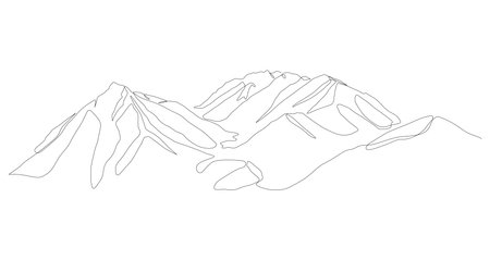 One continuous line drawing of mountain range landscape. Vector illustration.のイラスト素材