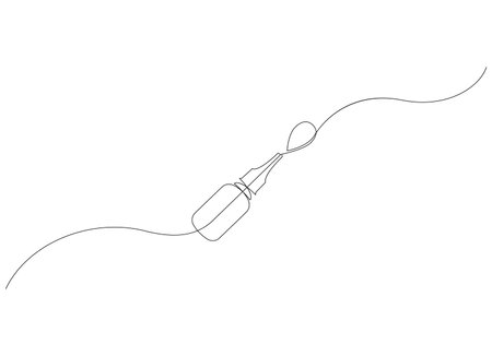 continuous one line drawing. Cosmetics, oils or medical drops or spray. vector illustrationのイラスト素材