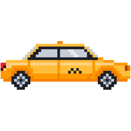 Taxi car icon, side view for retro video game. Pixel art style vector illustrationのイラスト素材