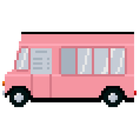 Ice cream truck in pixel art style. street foodのイラスト素材