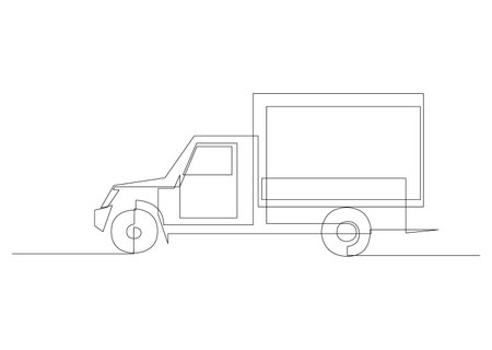 Continuous one line drawing of fast delivery truck, lorry minimalistic sketch. vector illustrationのイラスト素材