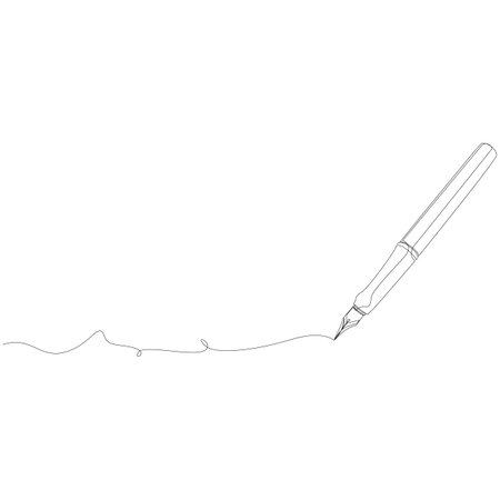 Fountain pen continuous one line drawing. Writing or signing document using vintage ink pen. Vector illustration.のイラスト素材