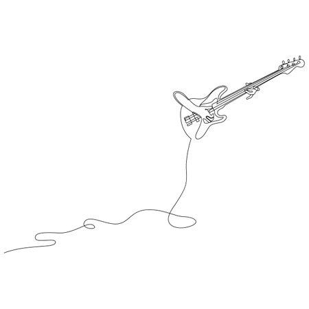 Continuous line abstract drawing of hands playing guitar. Minimalist style vector illustrationのイラスト素材