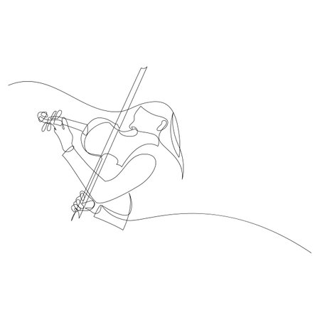 Violinist one continuous line art drawing vector illustration. Girl playing violin isolated on white backgroundのイラスト素材